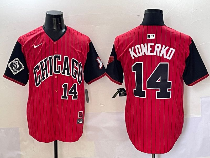 Men Chicago White Sox 14 Konerko Red Stripe Joint Name Nike 2025 MLB Jersey style 8